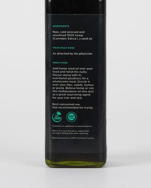 Raw, Cold-pressed and Unrefined 100% Hemp (Cannabis Sativa L.) Seed Oil, 500ml