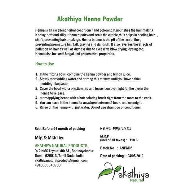 Natural Henna Powder - Pack of 2, 100g each