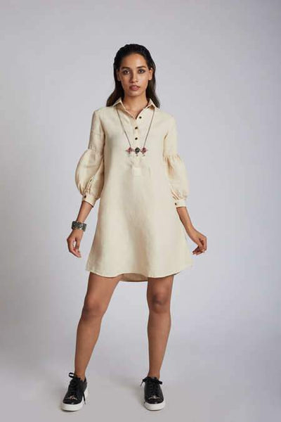 Women's Natural Hemp Legomutton Shirt Dress - Beige