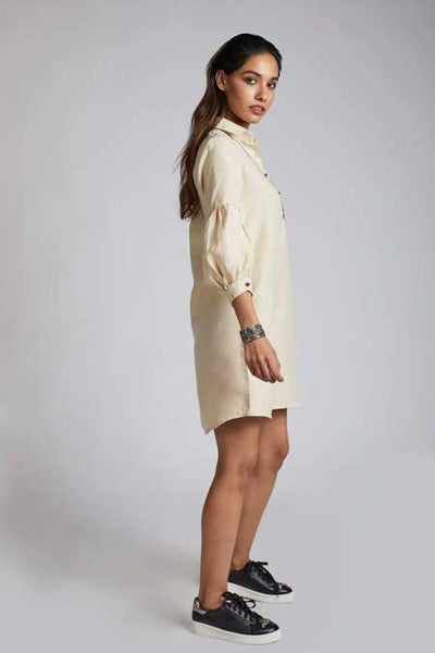 Women's Natural Hemp Legomutton Shirt Dress - Beige