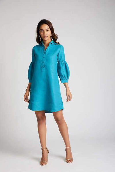 Women's Natural Hemp Legomutton Shirt Dress - Teal