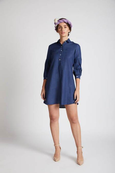 Women's Natural Hemp Legomutton Shirt Dress - Navy