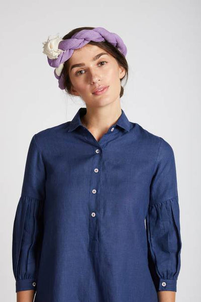 Women's Natural Hemp Legomutton Shirt Dress - Navy