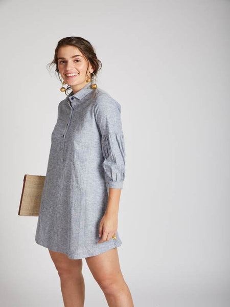 Women's Natural Hemp Legomutton Shirt Dress - Blue Melange