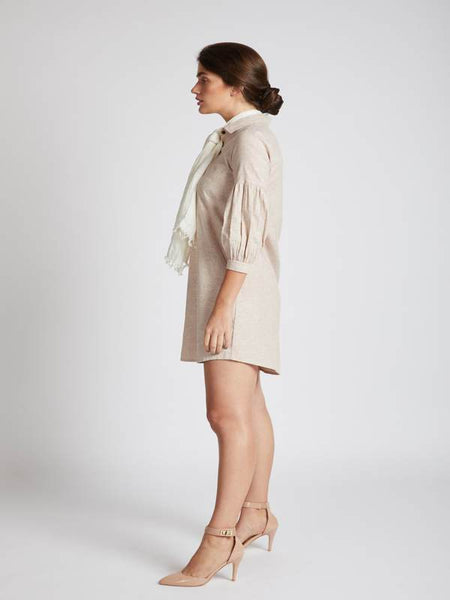 Women's Natural Hemp Legomutton Shirt Dress - Rust Stripes