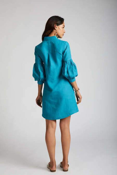 Women's Natural Hemp Legomutton Shirt Dress - Teal