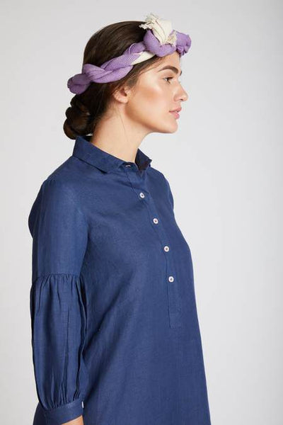 Women's Natural Hemp Legomutton Shirt Dress - Navy
