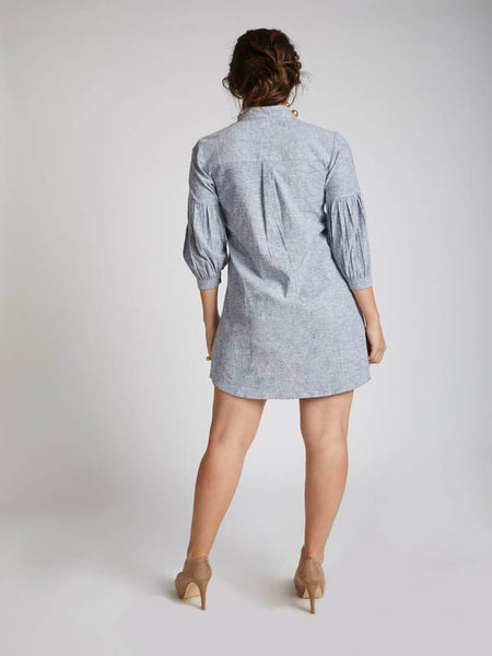 Women's Natural Hemp Legomutton Shirt Dress - Blue Melange