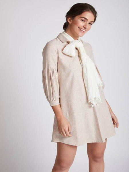 Women's Natural Hemp Legomutton Shirt Dress - Rust Stripes