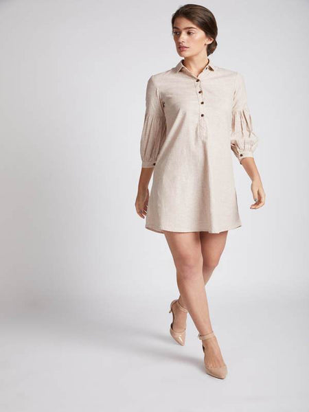 Women's Natural Hemp Legomutton Shirt Dress - Rust Stripes
