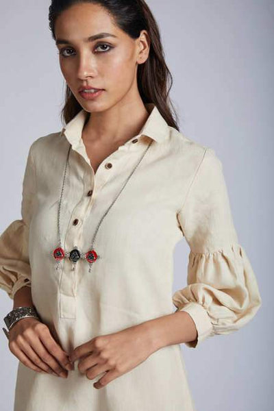 Women's Natural Hemp Legomutton Shirt Dress - Beige