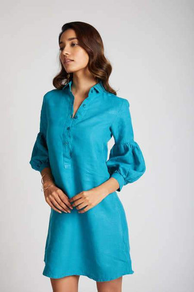 Women's Natural Hemp Legomutton Shirt Dress - Teal