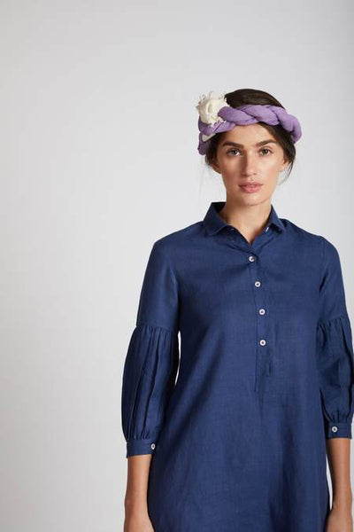Women's Natural Hemp Legomutton Shirt Dress - Navy