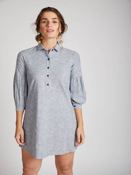 Women's Natural Hemp Legomutton Shirt Dress - Blue Melange