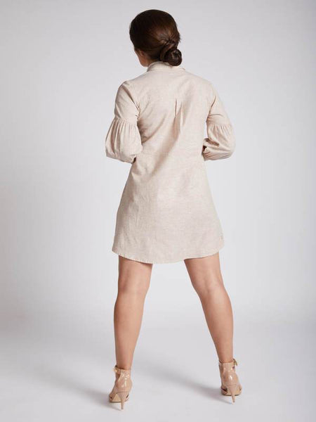Women's Natural Hemp Legomutton Shirt Dress - Rust Stripes