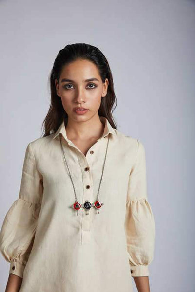 Women's Natural Hemp Legomutton Shirt Dress - Beige