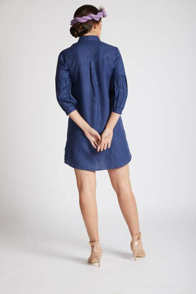 Women's Natural Hemp Legomutton Shirt Dress - Navy
