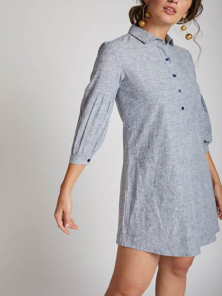 Women's Natural Hemp Legomutton Shirt Dress - Blue Melange