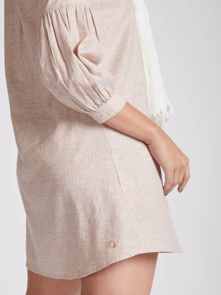 Women's Natural Hemp Legomutton Shirt Dress - Rust Stripes