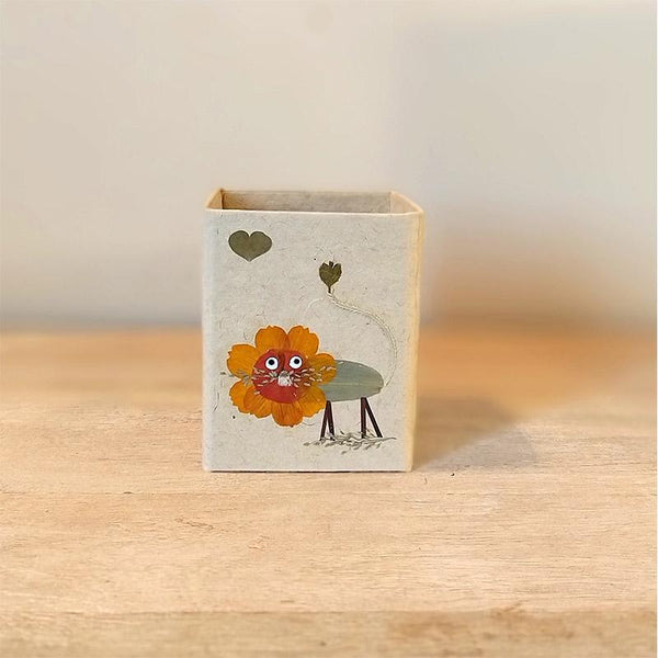 Handcrafted Pencil Holder with Handpressed Flowers (Brown Lion)
