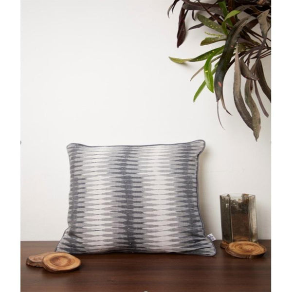 Ikat Cushion Cover Created by Dabu and Handblock Print Artisans in Rajasthan - Shades of Grey