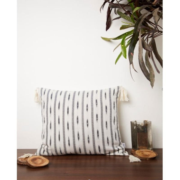 Ikkat Cushion Created by Dabu and Handblock Print Artisans in Rajasthan - Black and White