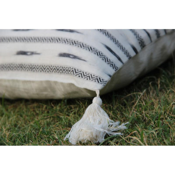 Ikkat Cushion Created by Dabu and Handblock Print Artisans in Rajasthan - Black and White