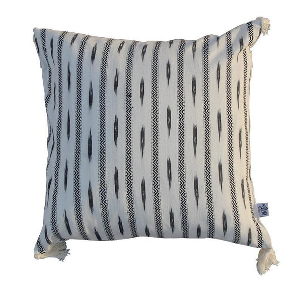 Ikkat Cushion Created by Dabu and Handblock Print Artisans in Rajasthan - Black and White