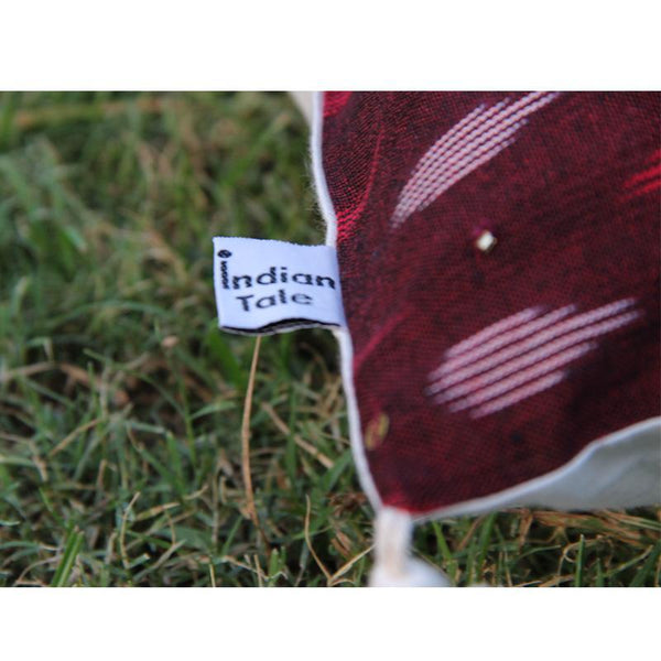 Ikat Cushion Cover Created by Dabu and Handblock Print Artisans in Rajasthan - Maroon