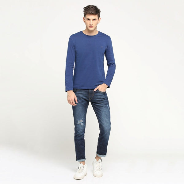 100% Organic Cotton Full Sleeve T-shirt - Blissful Navy