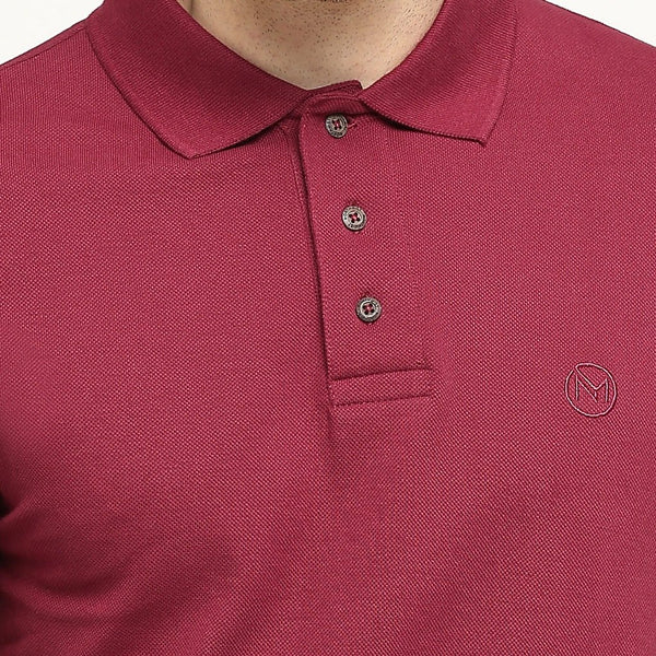 100% Organic Cotton Polo Neck T-shirt - Eunoia Maroon
