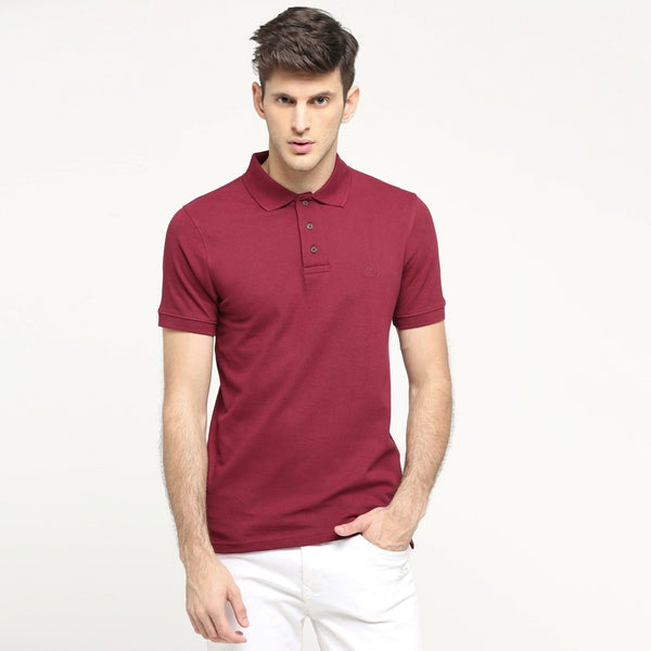100% Organic Cotton Polo Neck T-shirt - Eunoia Maroon