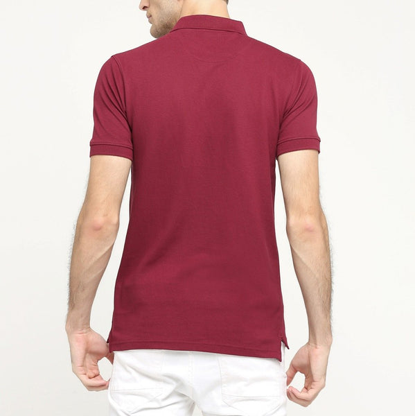 100% Organic Cotton Polo Neck T-shirt - Eunoia Maroon