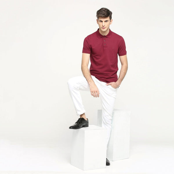 100% Organic Cotton Polo Neck T-shirt - Eunoia Maroon