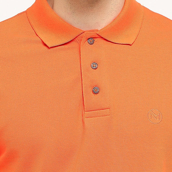 100% Organic Cotton Polo Neck T-shirt - Rouse Orange