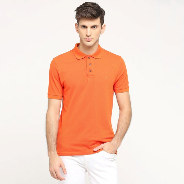 100% Organic Cotton Polo Neck T-shirt - Rouse Orange