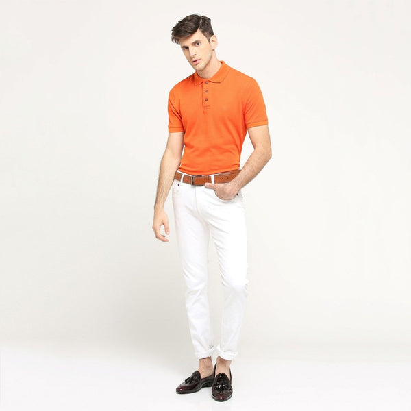 100% Organic Cotton Polo Neck T-shirt - Rouse Orange