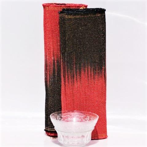 Set of Handwoven Hibiscus Fibre Runner and 6 Placemats (Red and Black)