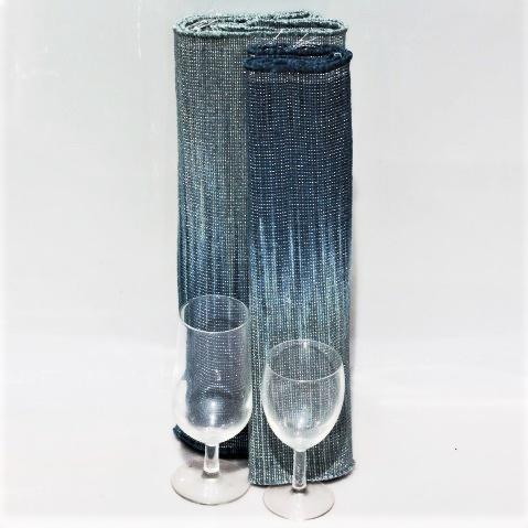 Set of Handwoven Hibiscus Fibre Runner and 6 Placemats (Blue and Grey)