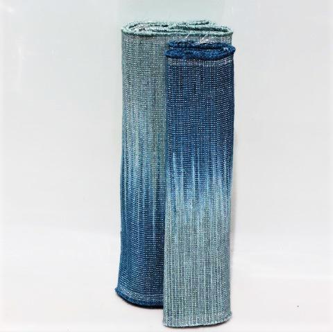 Set of Handwoven Hibiscus Fibre Runner and 6 Placemats (Blue and Grey)
