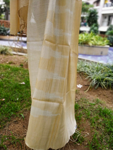 Handloom Beige Tussar Silk Weaving Shibori Stole created by traditional artisans from East India