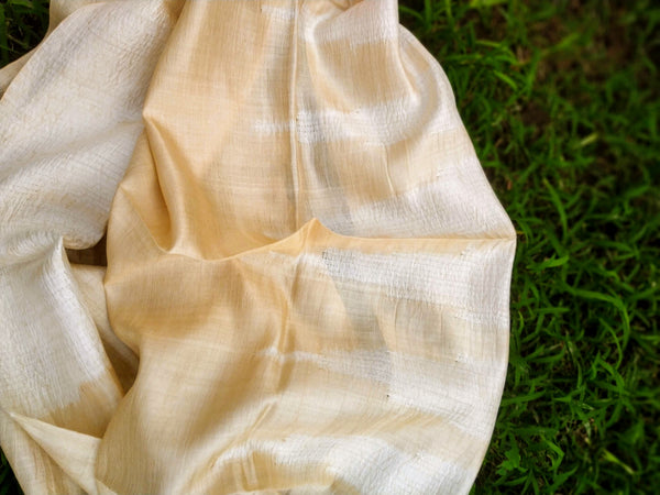 Handloom Beige Tussar Silk Weaving Shibori Stole created by traditional artisans from East India