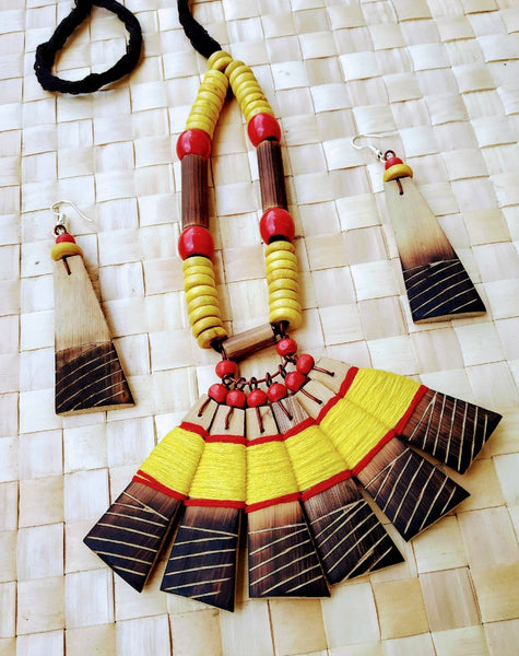 Handmade Red Yellow Bamboo Tribal jewellery set