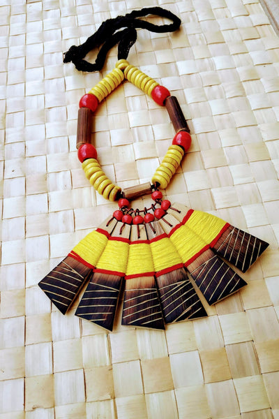 Handmade Red Yellow Bamboo Tribal jewellery set