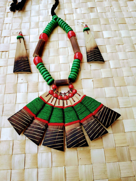 Handmade Green Red Bamboo Tribal jewellery set