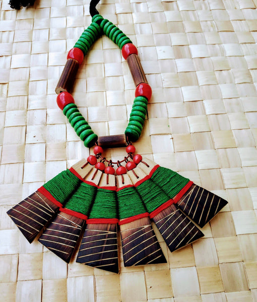 Handmade Green Red Bamboo Tribal jewellery set