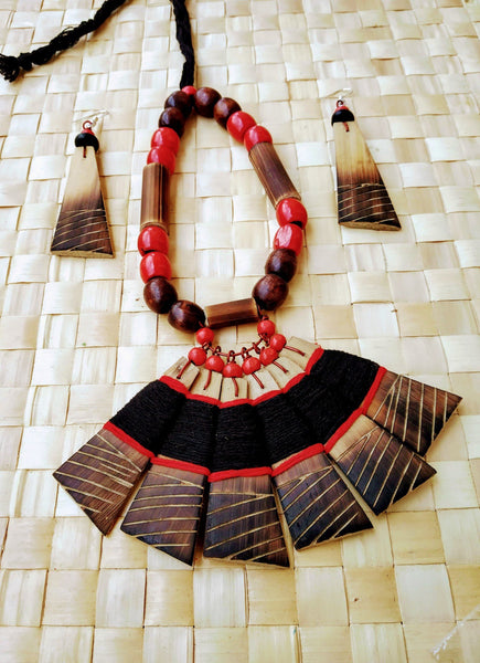 Handmade Black Red Bamboo Tribal jewellery set