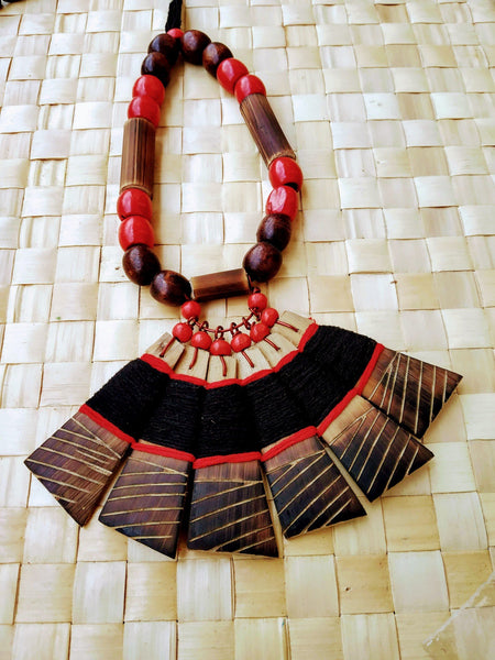 Handmade Black Red Bamboo Tribal jewellery set