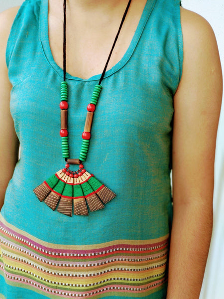 Handmade Green Red Bamboo Tribal jewellery set