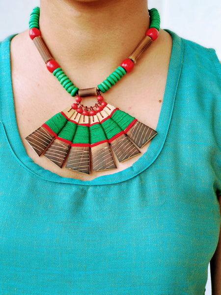 Handmade Green Red Bamboo Tribal jewellery set